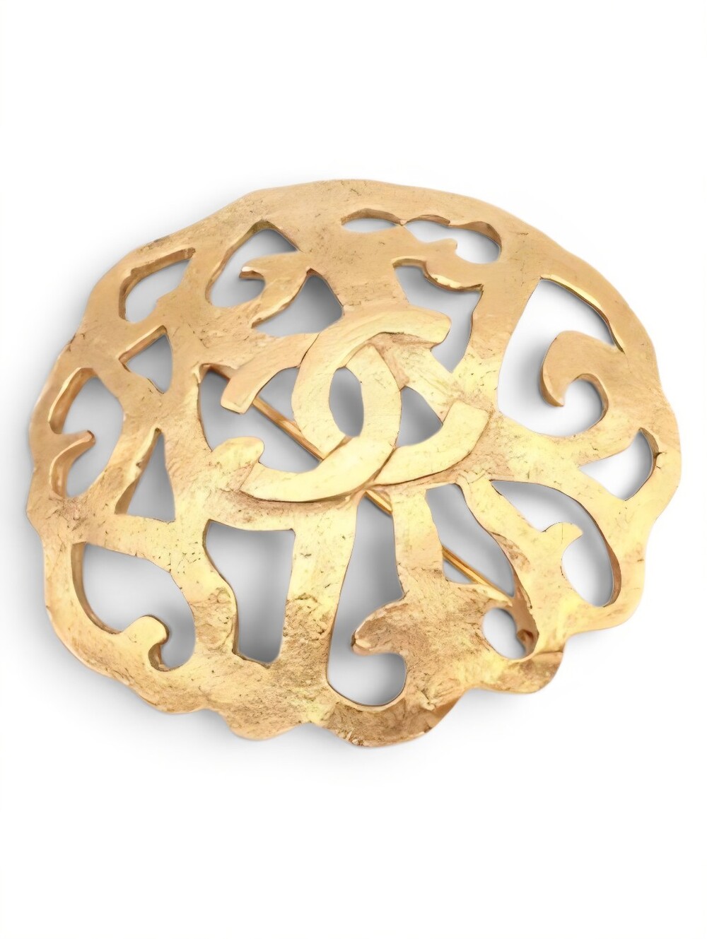 CHANEL CUT OUT BROOCH PIN GOLD PLATED VINTAGE